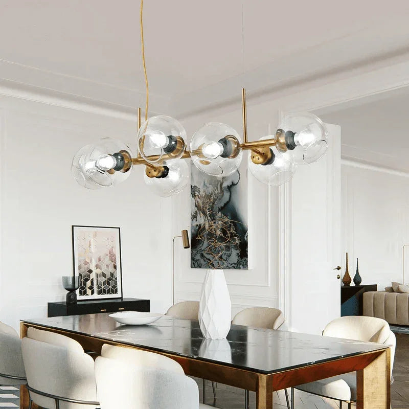 Metavaya Chandelier L 110cm x H 48cm / L 43.3″ x H 18.9″ / Gold / Clear Staggered Glass Chandelier 662668906454 M2024011404-5 Staggered Glass Chandelier Sale
