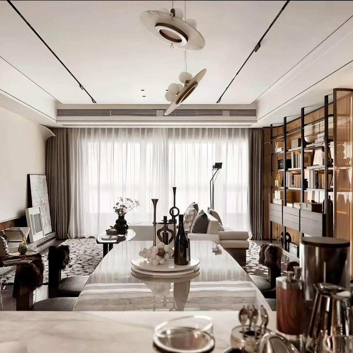 Metavaya Pendant Lamp Dia 51cm × H 150cm / ∅ 20″ × H 59" / Black + White Magma Pendant Lamp 6938617814755 M2023111405-1