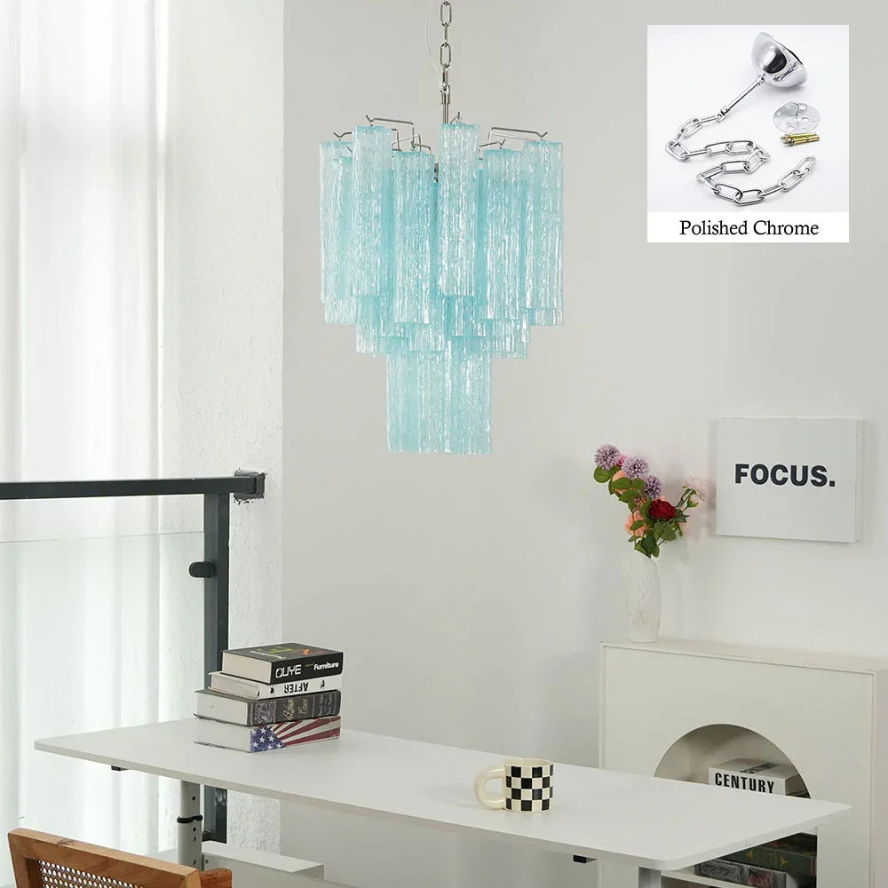 Blue Glass Tube Chandelier - view 29 | Metavaya