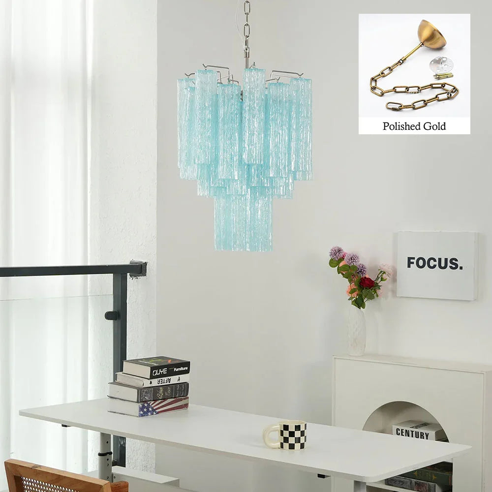Blue Glass Tube Chandelier - view 28 | Metavaya