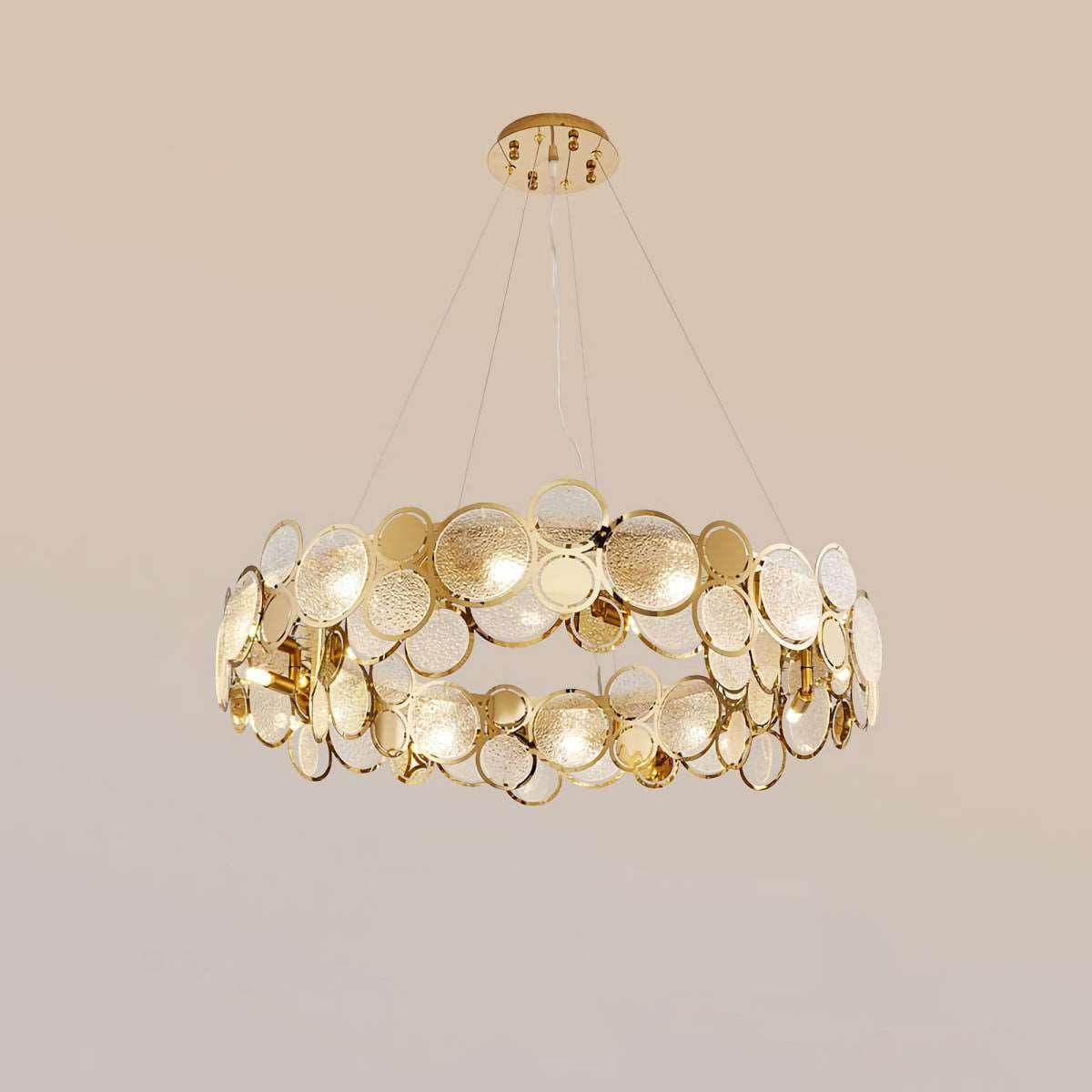 Metavaya Chandelier Dia 56cm x H 15cm / ∅ 22″ x H 5.9″G9*8 / White Adrianna Glass Round Chandelier 662668874098 M202302283-2