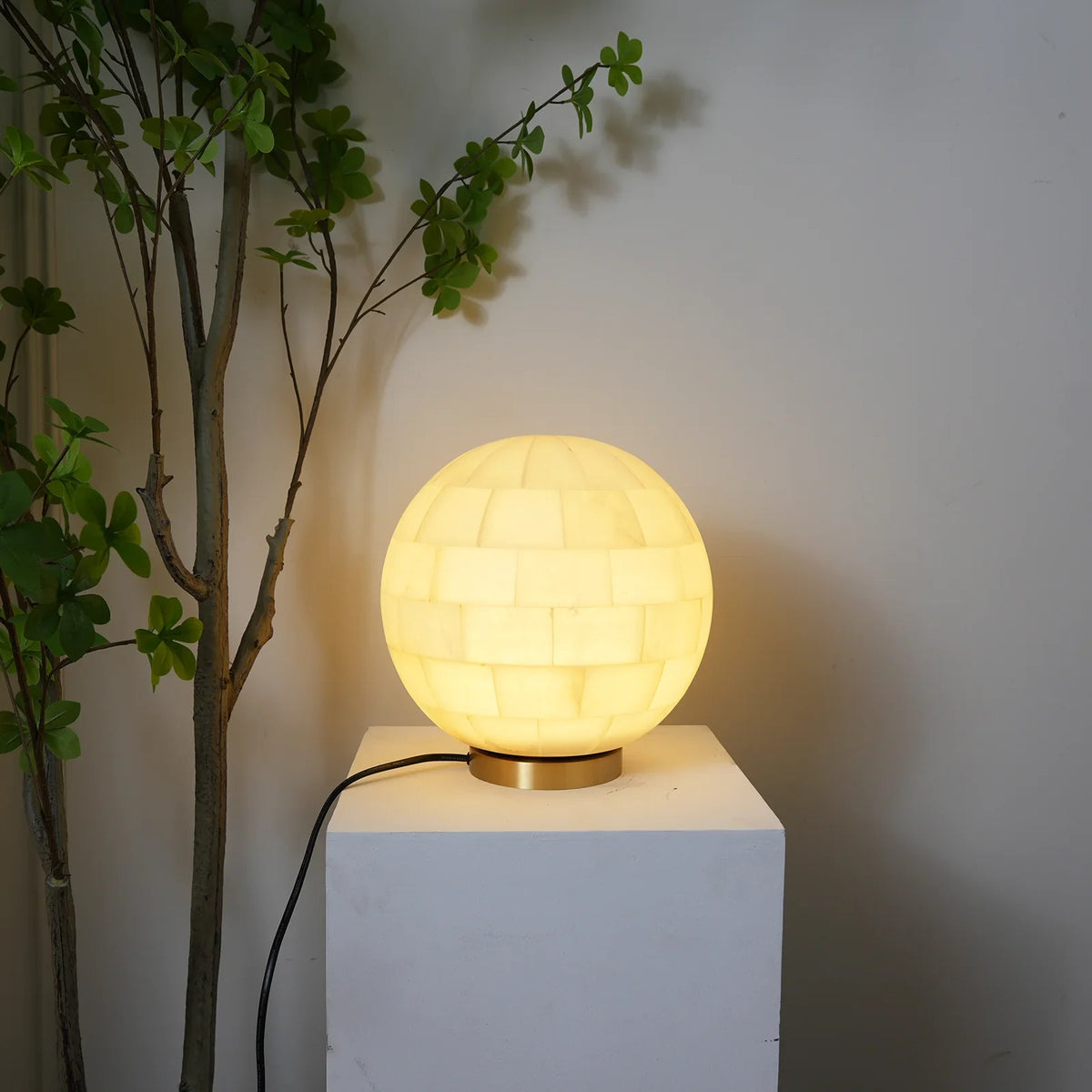 Alabaster Spherical Table Lamp - view 6 | Metavaya