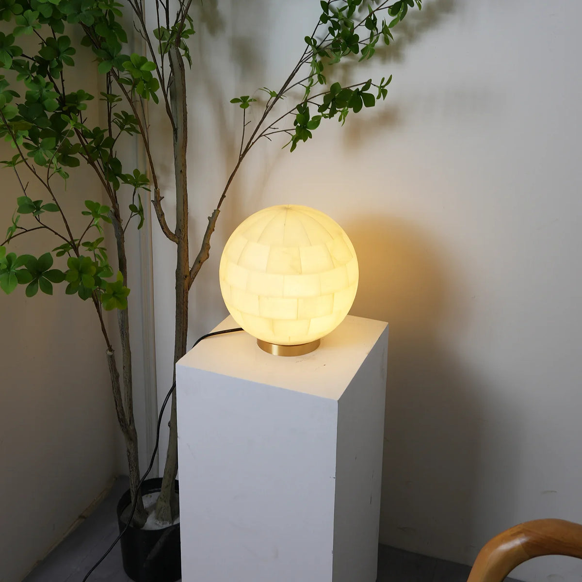 Alabaster Spherical Table Lamp - view 3 | Metavaya
