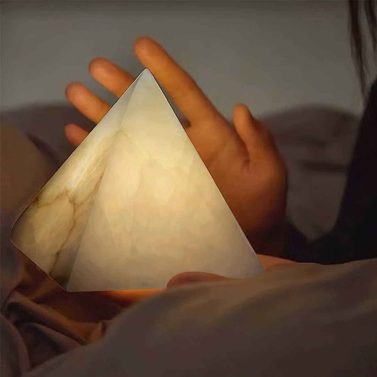 Alabaster Pyramid Table Lamp - view 4 | Metavaya