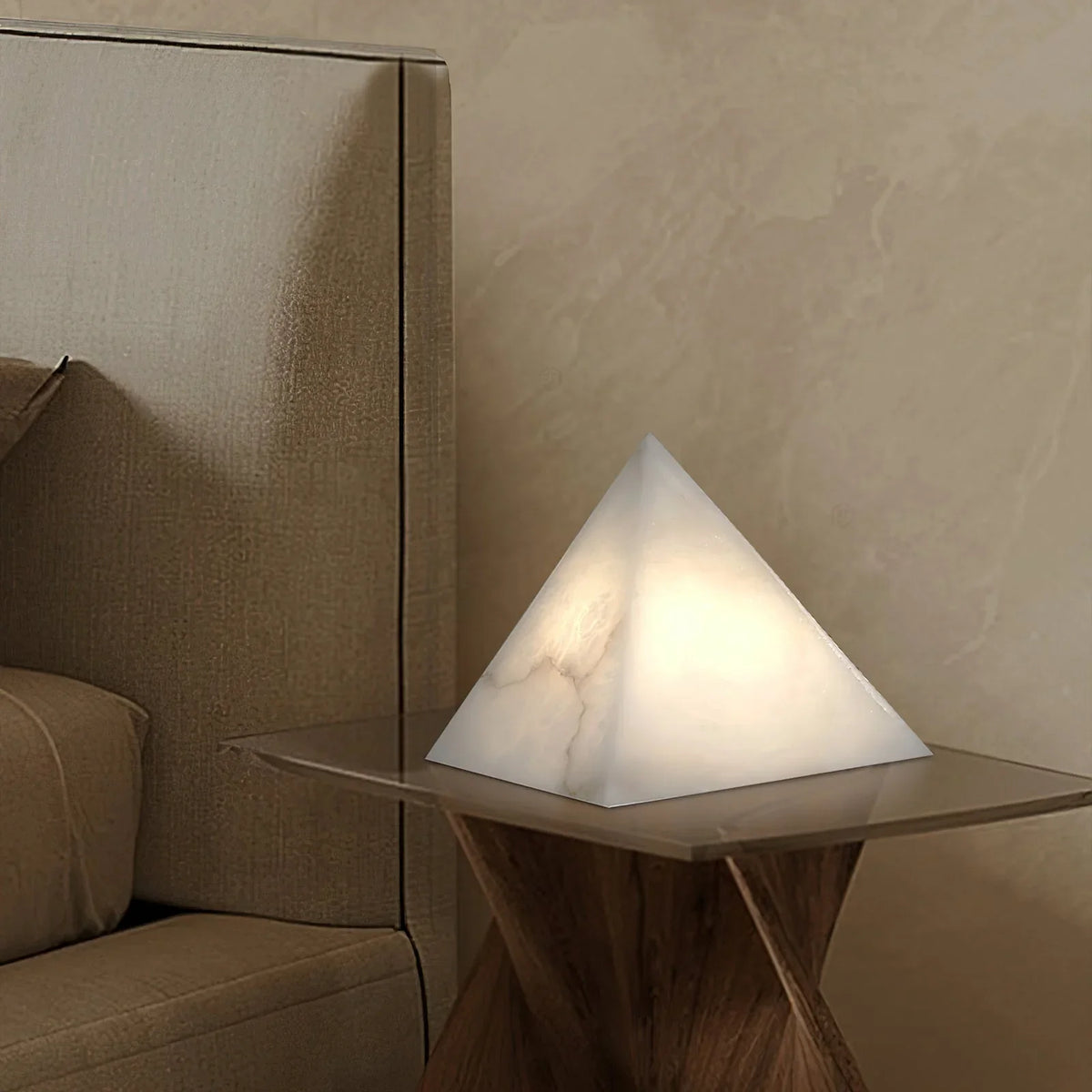 Alabaster Pyramid Table Lamp - view 2 | Metavaya