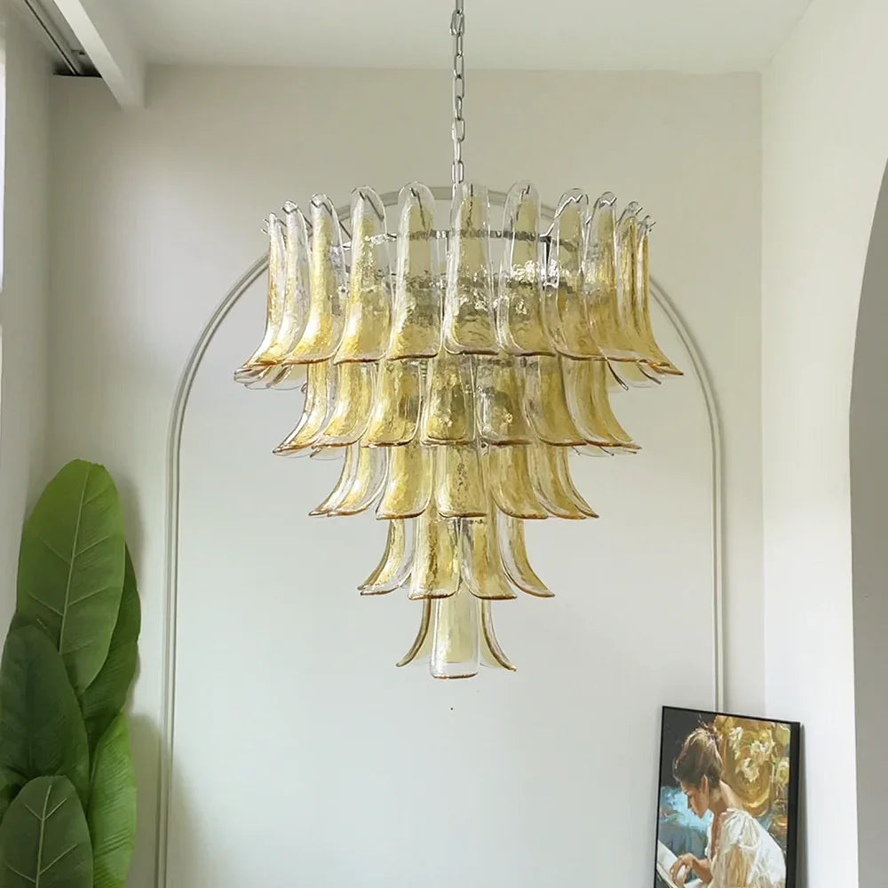 Amber Transparent Glass Petals Chandelier - view 2 | Metavaya