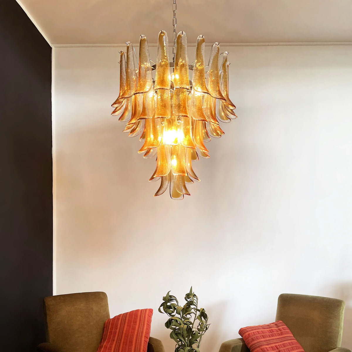 Amber Transparent Glass Petals Chandelier - view 4 | Metavaya