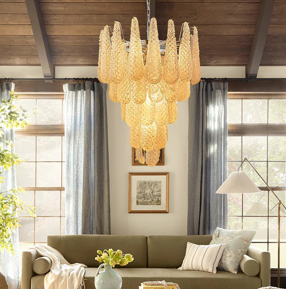 Amber Glass Petals Chandelier - view 3 | Metavaya