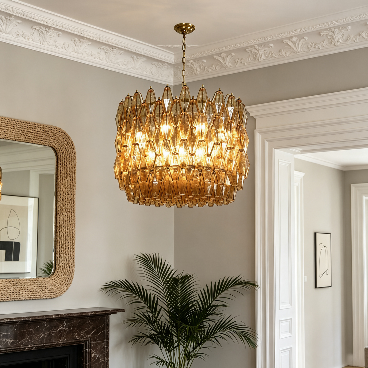 Amber Glass Prism Chandelier - view 2 | Metavaya