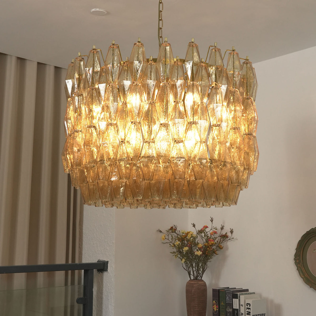 Amber Glass Prism Chandelier - view 10 | Metavaya
