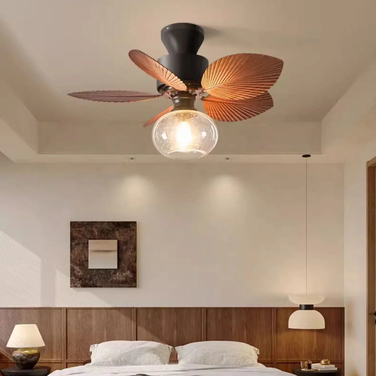 Banana Leaves Round Glass Ceiling Fan Light - view 2 | Metavaya