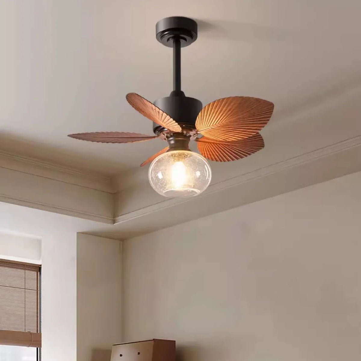 Banana Leaves Round Glass Ceiling Fan Light - view 4 | Metavaya