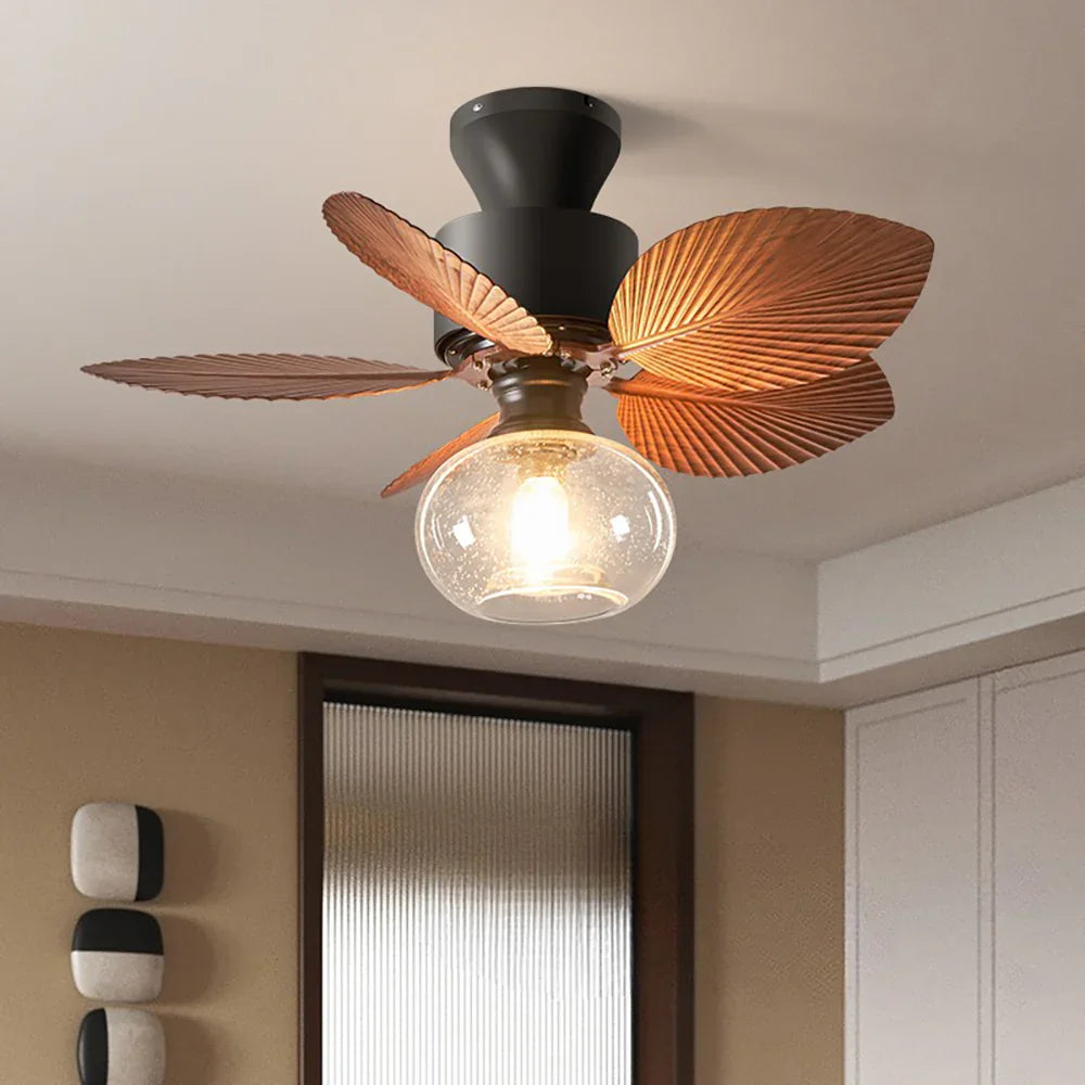Banana Leaves Round Glass Ceiling Fan Light - view 7 | Metavaya