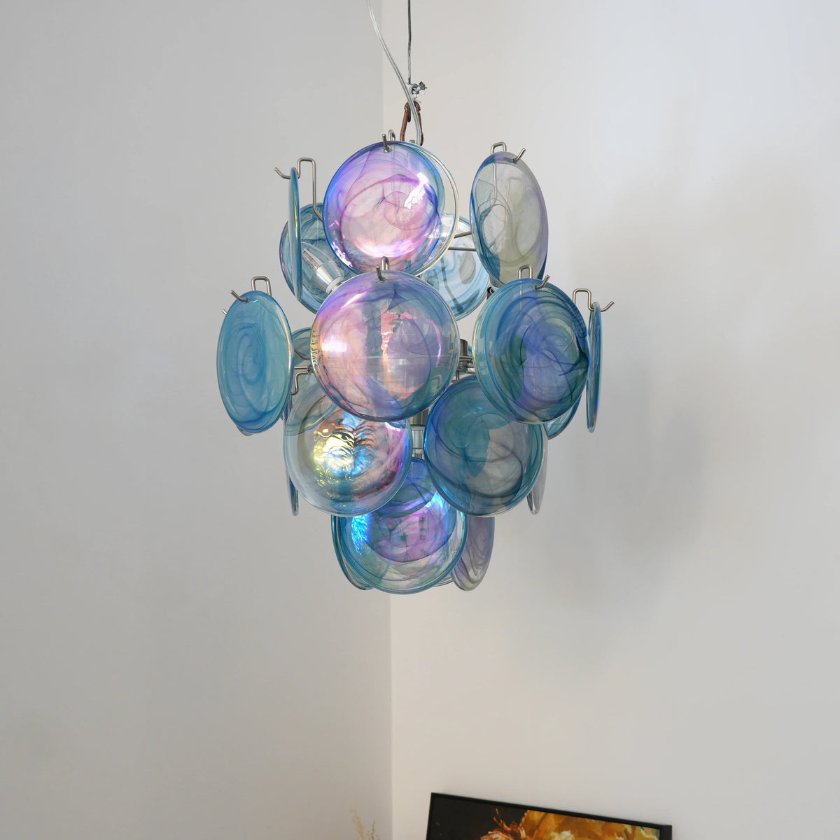 Blue Disc Glass Chandelier - view 10 | Metavaya