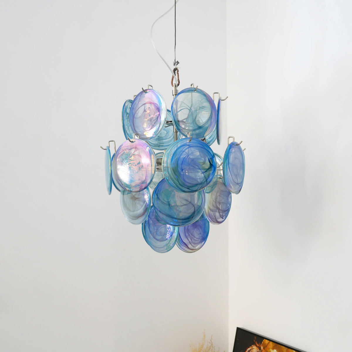 Blue Disc Glass Chandelier - view 7 | Metavaya