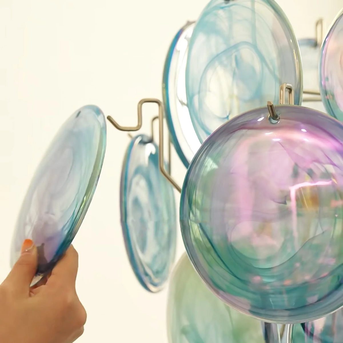 Blue Disc Glass Chandelier - view 17 | Metavaya