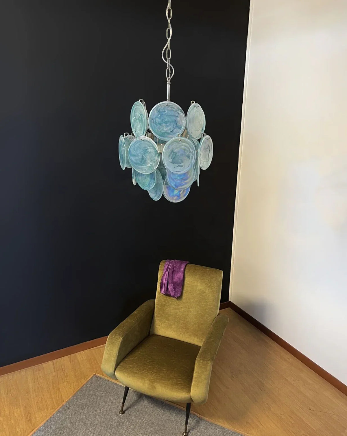 Blue Disc Glass Chandelier - view 4 | Metavaya