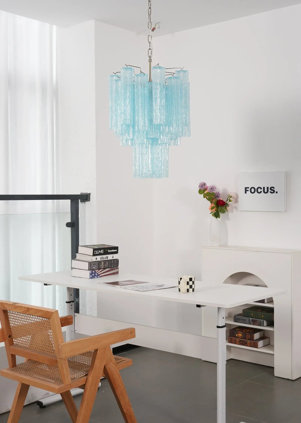 Blue Glass Tube Chandelier - view 10 | Metavaya