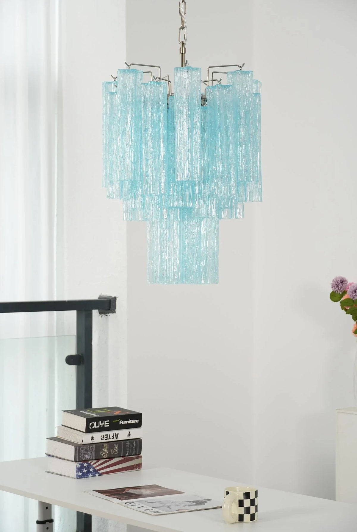 Blue Glass Tube Chandelier - view 11 | Metavaya