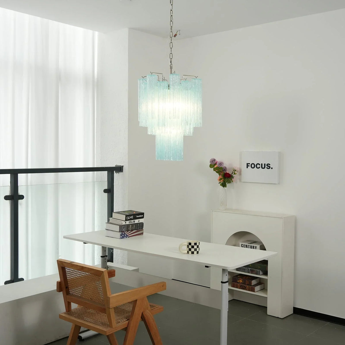 Blue Glass Tube Chandelier - view 3 | Metavaya