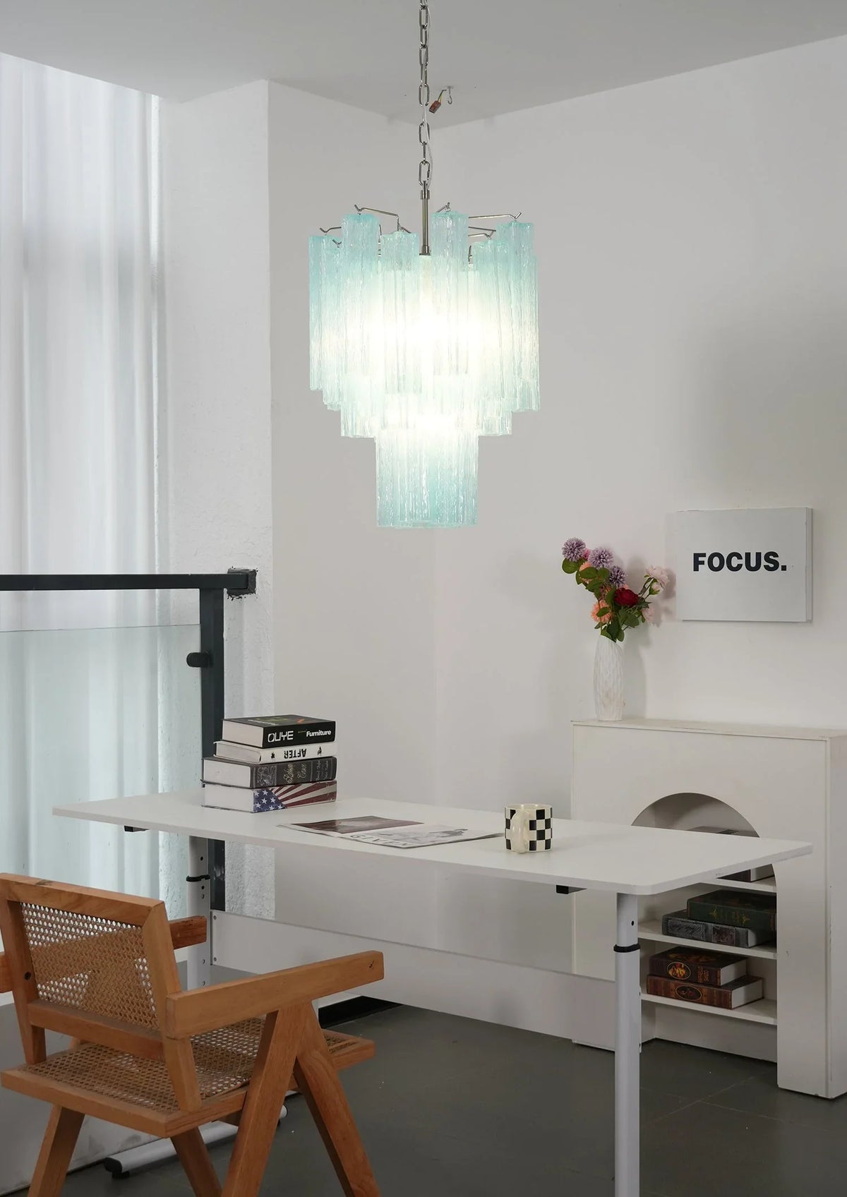 Blue Glass Tube Chandelier - view 4 | Metavaya