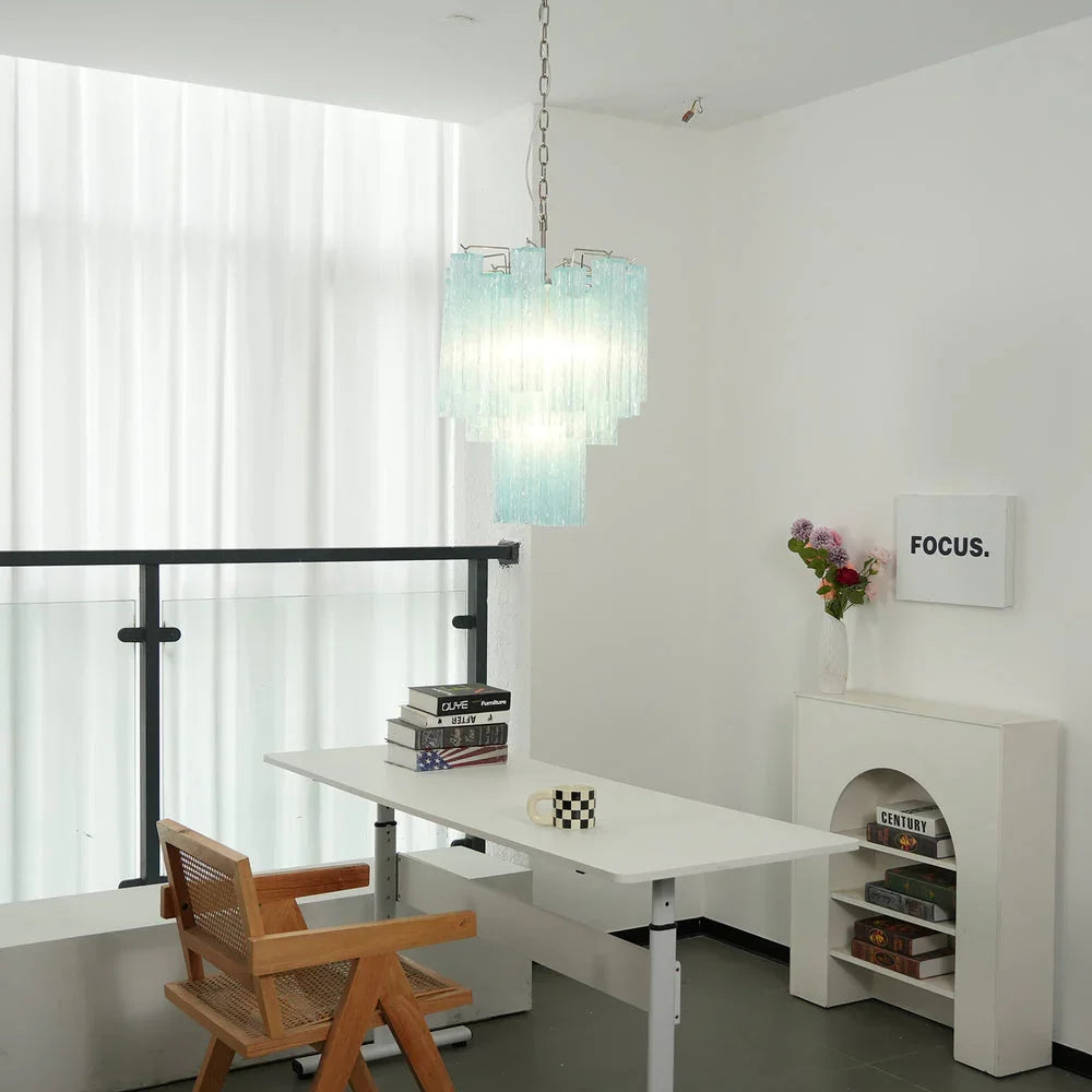 Blue Glass Tube Chandelier - view 5 | Metavaya