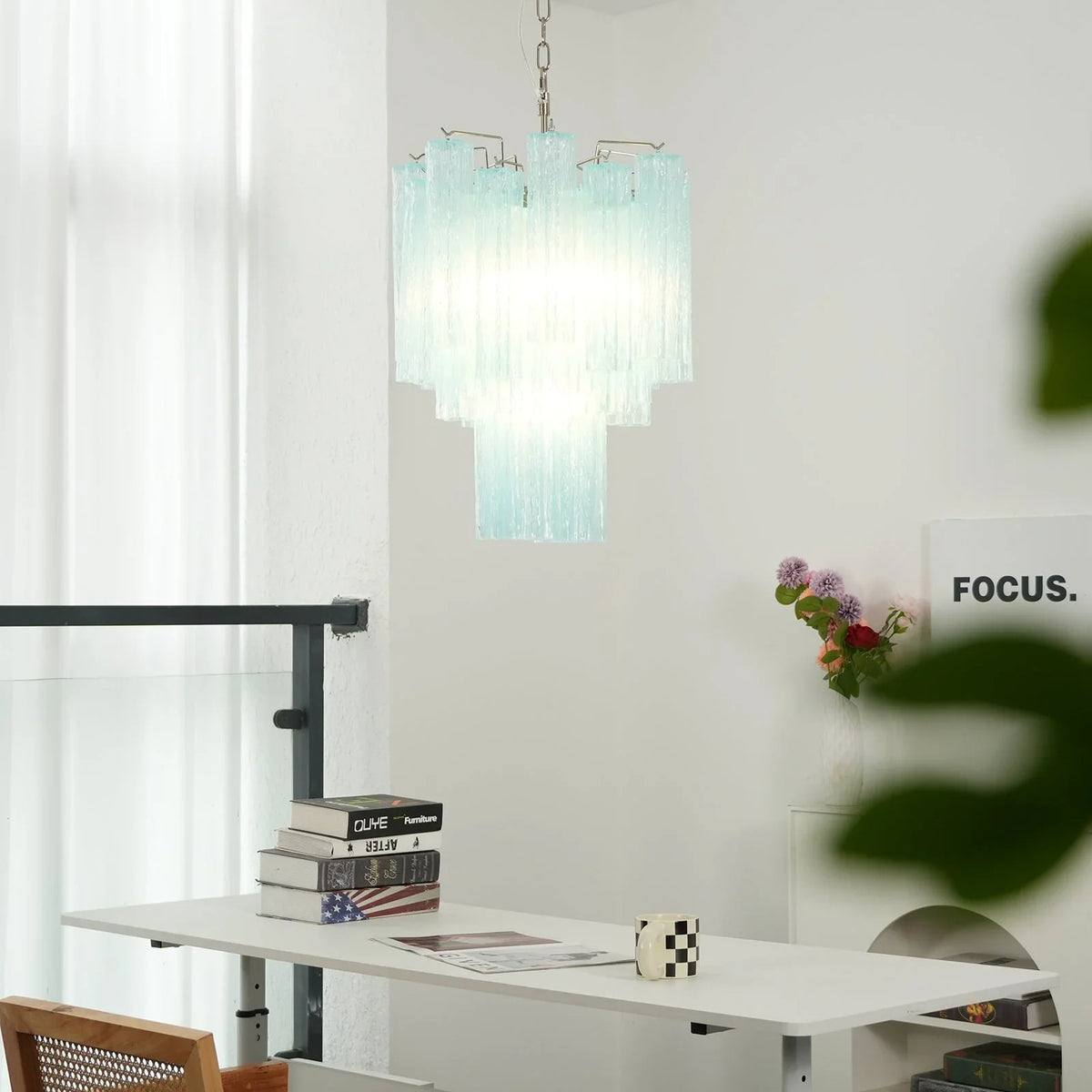Blue Glass Tube Chandelier - view 6 | Metavaya