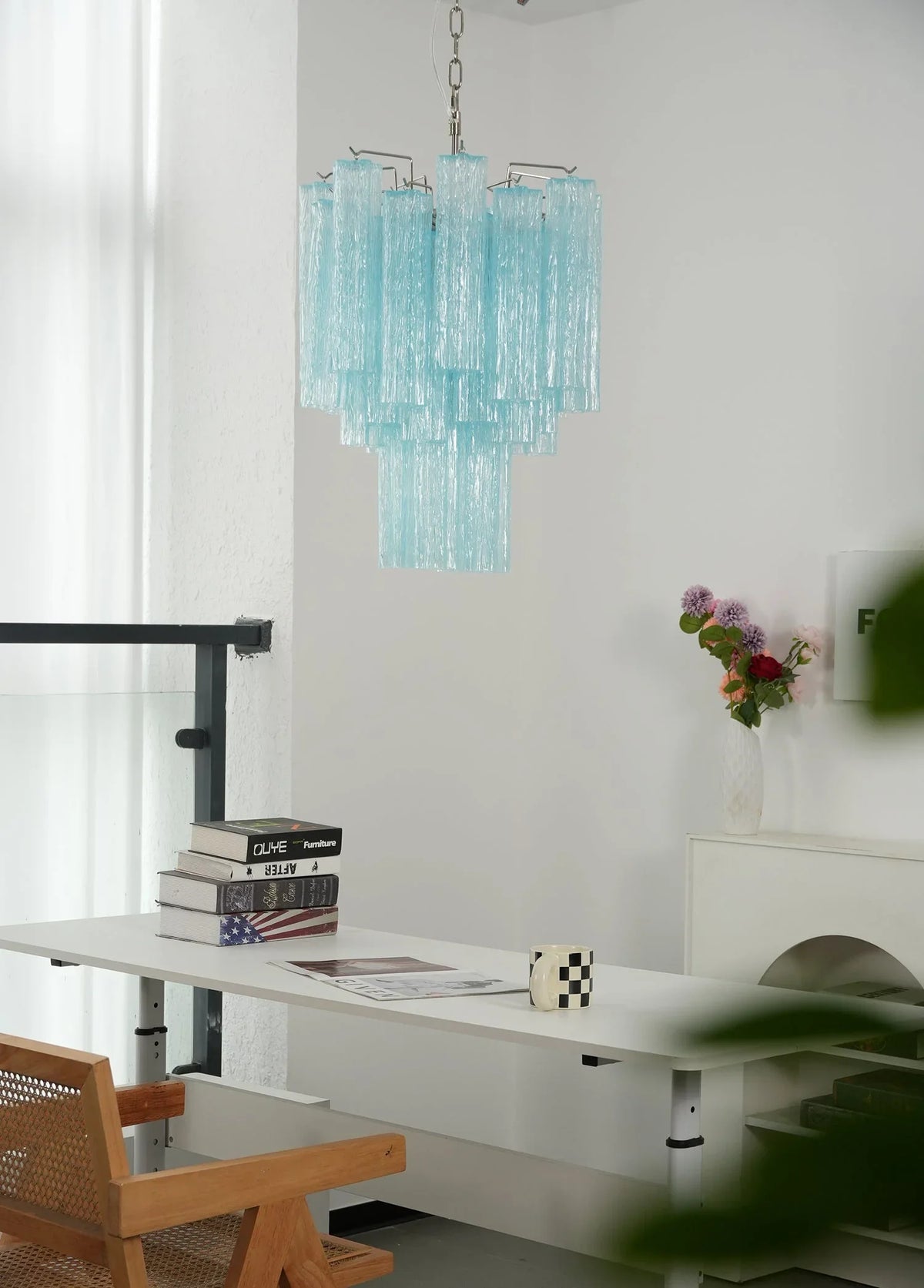 Blue Glass Tube Chandelier - view 7 | Metavaya