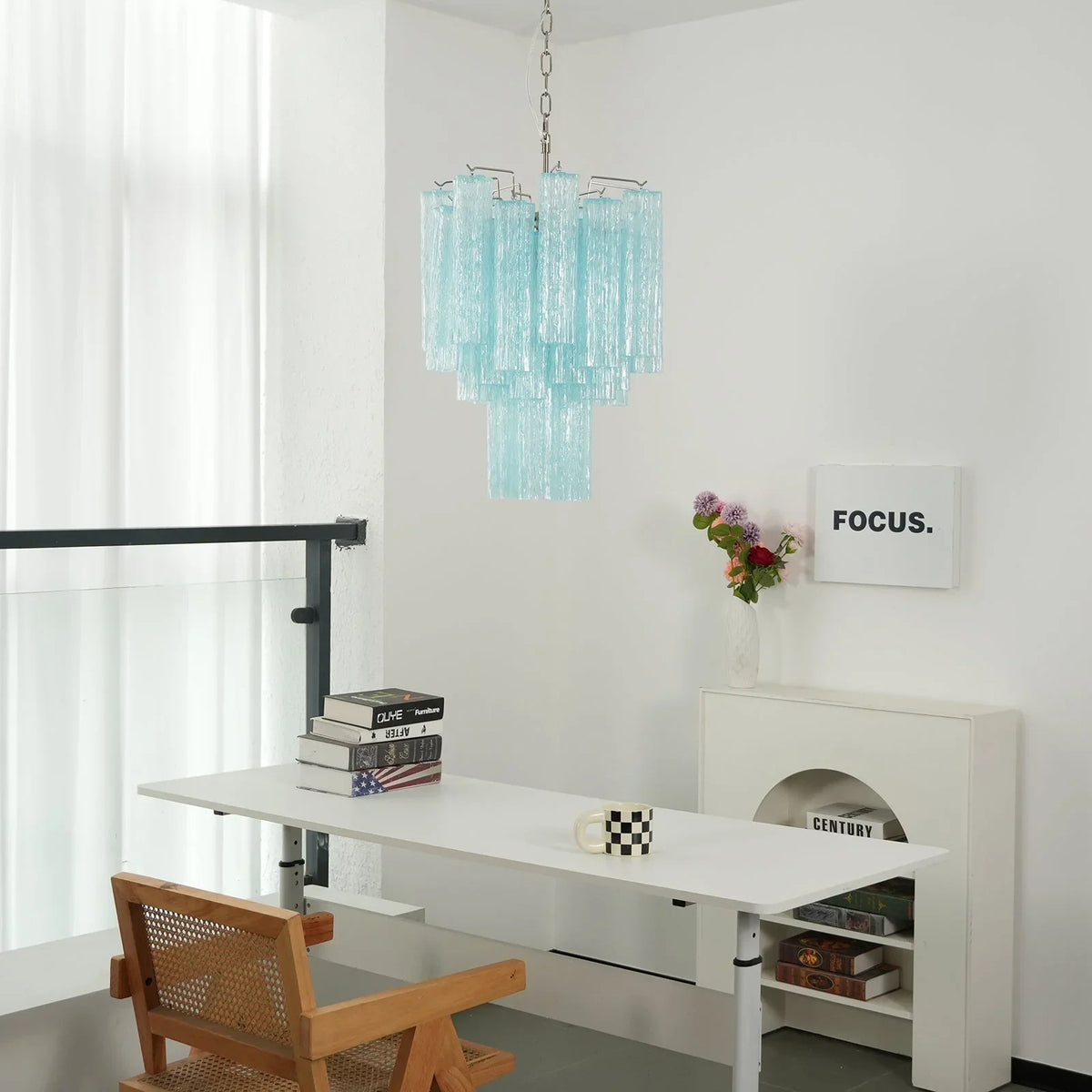 Blue Glass Tube Chandelier - view 8 | Metavaya