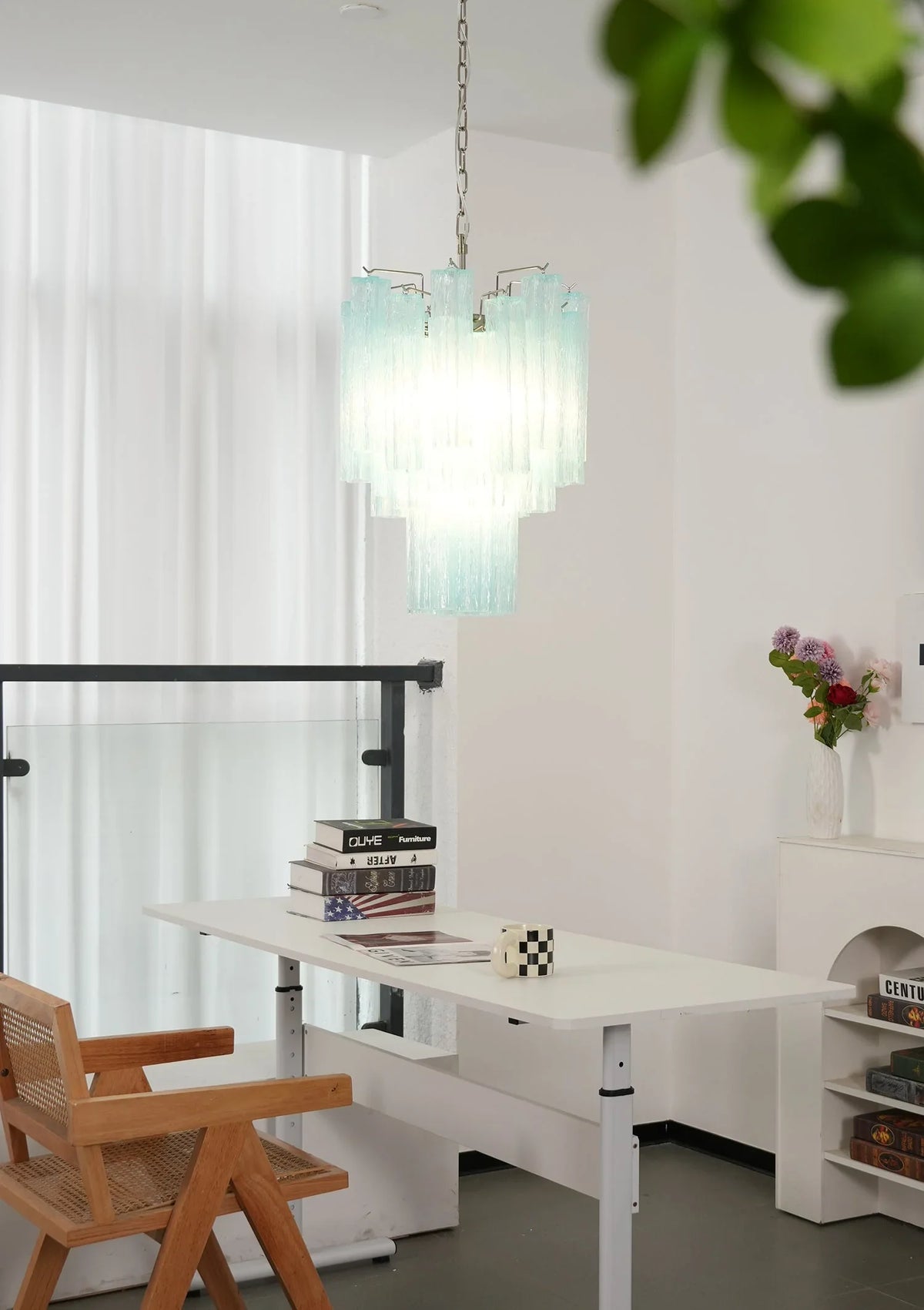Blue Glass Tube Chandelier - view 9 | Metavaya