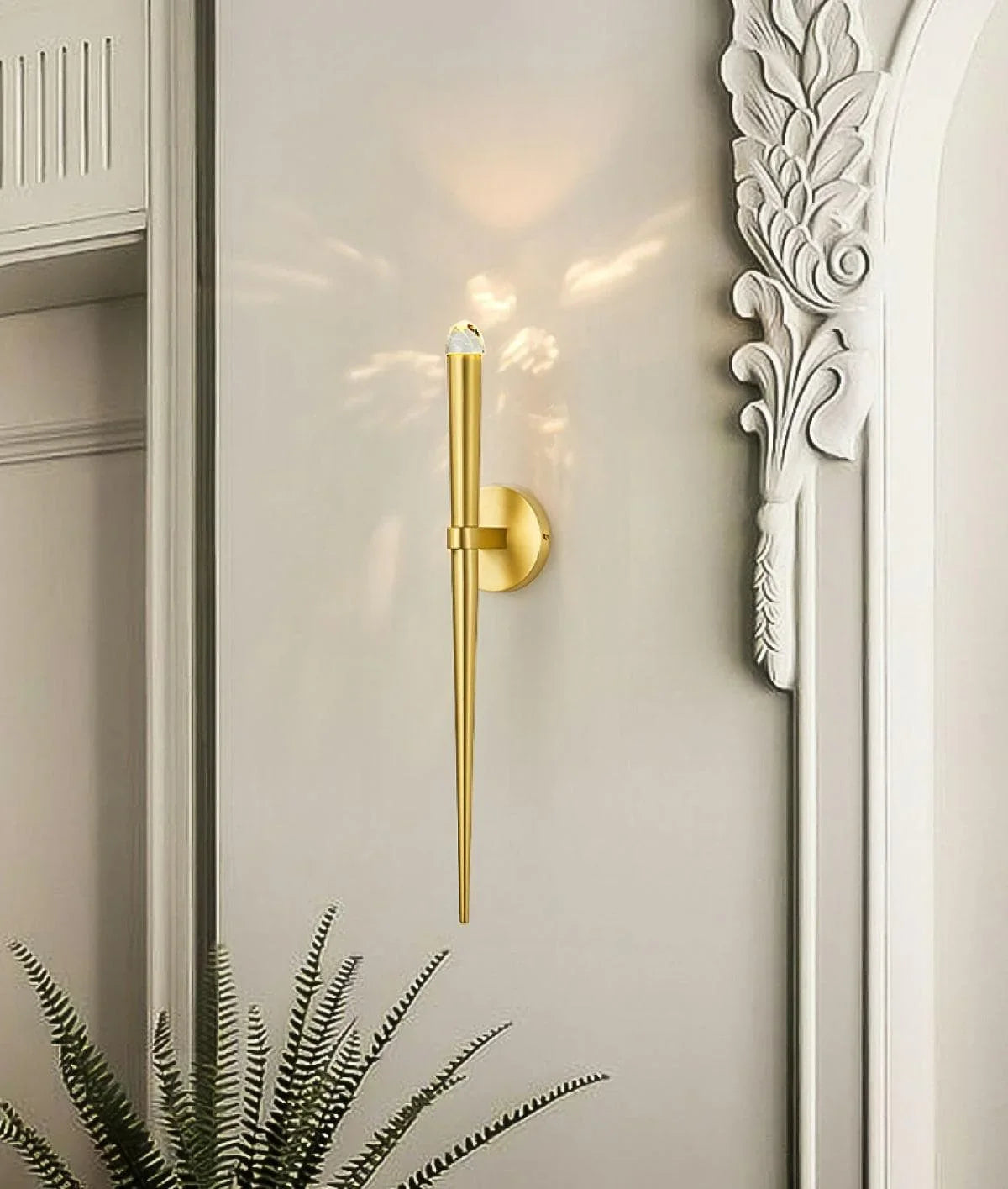 Metavaya Wall lamp Brass Spinal Tube Sconce RH Brass Aquitaine Torch Sconce