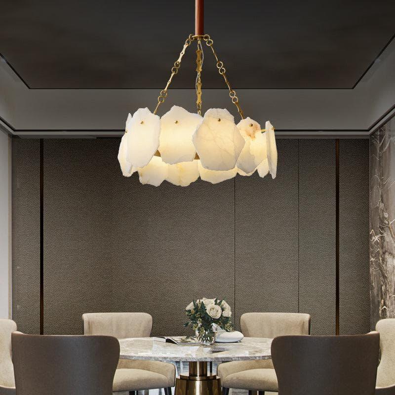 Metavaya Chandelier Dia 45cm x H 60cm / ∅ 17.7″ x H 23.6″ / White Marble & Gold / Warm Light Burton Marble Round Chandelier 6938617789541 M2023101002-1
