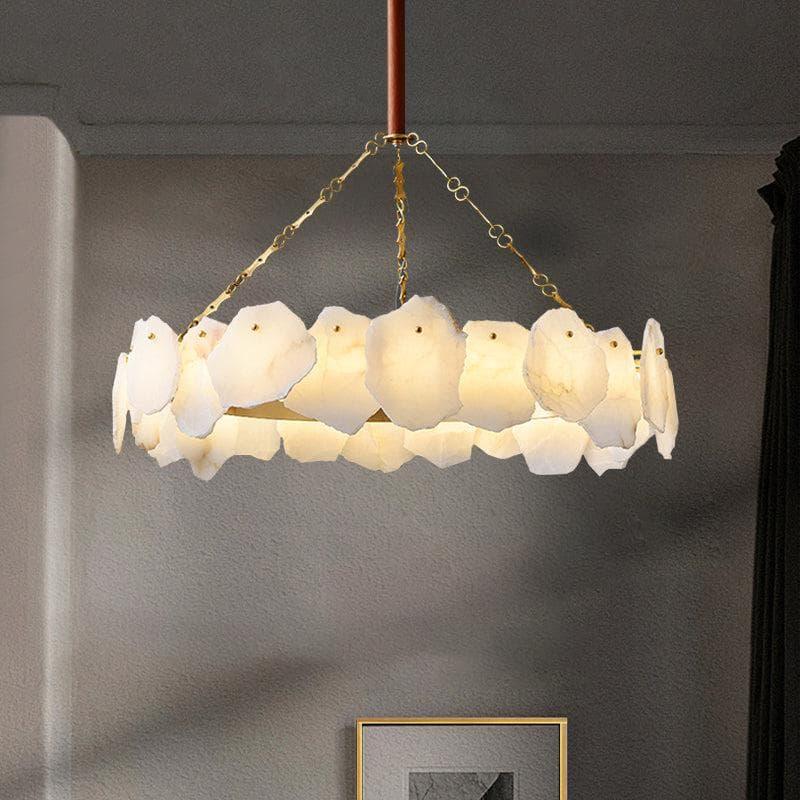 Metavaya Chandelier Dia 68cm x H 60cm / ∅ 26.8″ x H 23.6″ / White Marble & Gold / Warm Light Burton Marble Round Chandelier 6938617789558 M2023101002-2