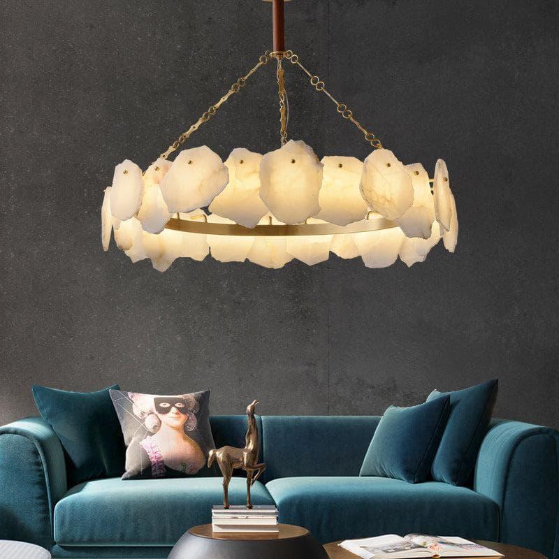 Metavaya Chandelier Dia 80cm x H 60cm / ∅ 31.5″x H 23.6″ / White Marble & Gold / Warm Light Burton Marble Round Chandelier 6938617789565 M2023101002-3