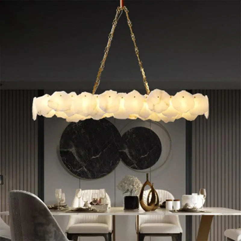 Metavaya Chandelier L 120cm x H 80cm / L 47.2″ x H 31.5″ / White Marble & Gold / Warm Light Burton Marble Round Chandelier 6938617789572 M2023101002-4