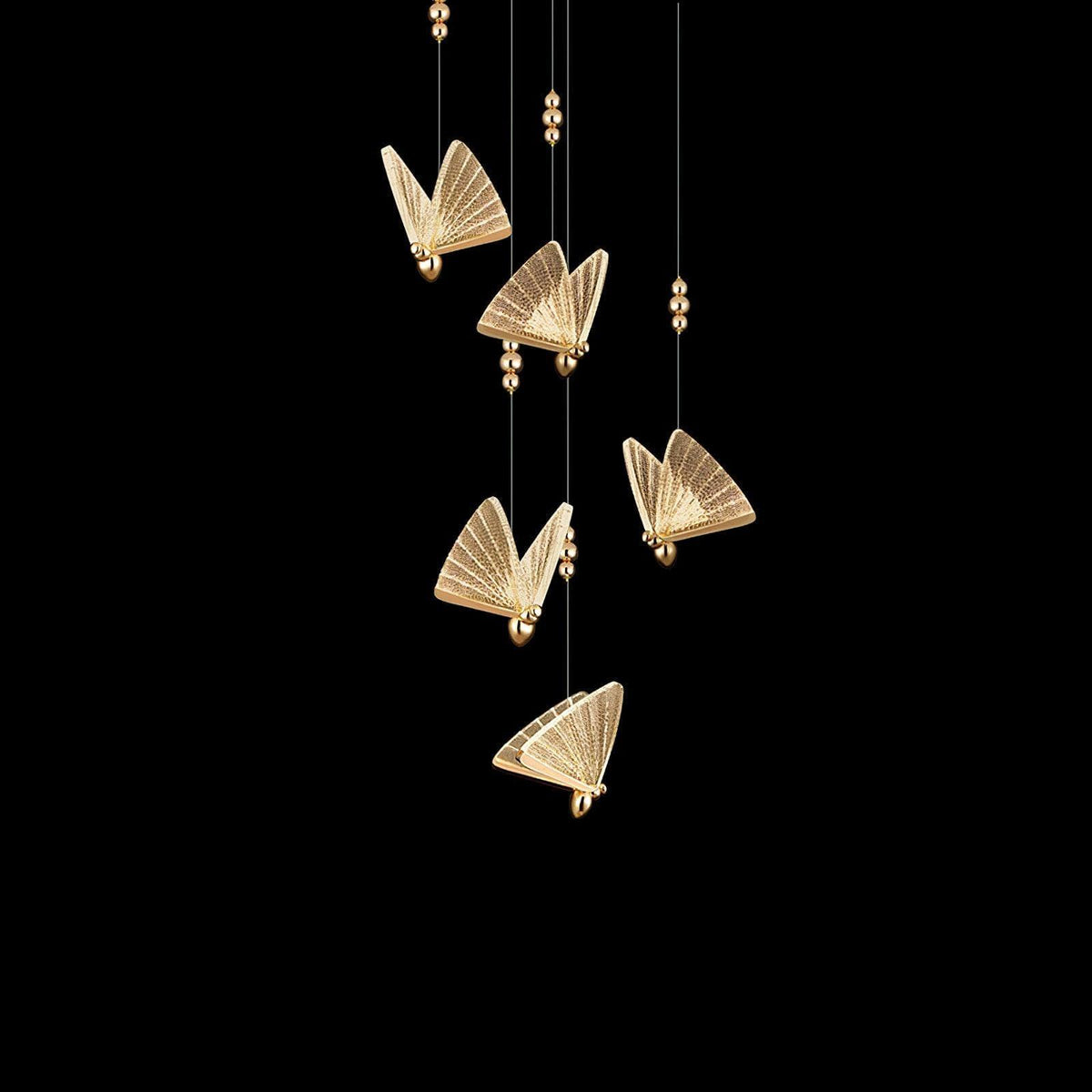 Metavaya Pendant lamp Round canopy 5 heads Dia 50cm / ∅ 19.7″ / Gold+Clear / Warm Light Butterfly Pendant Light 662668875330 M2023071703-13