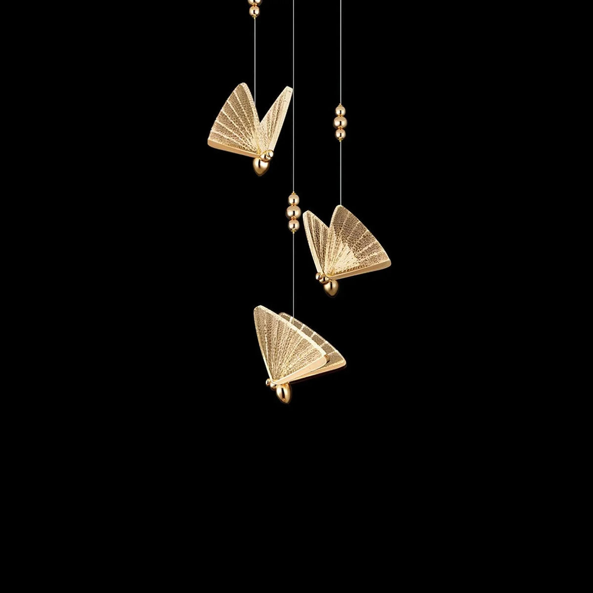 Metavaya Pendant lamp Round canopy 3 heads Dia 30cm / ∅ 11.8″ / Gold+Clear / Warm Light Butterfly Pendant Light 662668875255 M2023071703-5