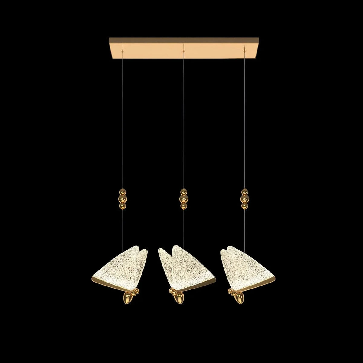 Metavaya Pendant lamp Square canopy 3 heads Dia 60cm / ∅ 23.6″ / Gold+Clear / Warm Light Butterfly Pendant Light 662668875293 M2023071703-9
