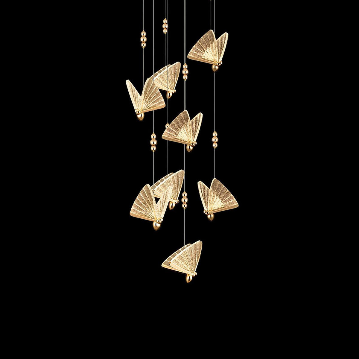 Metavaya Pendant lamp Round canopy 8 heads Dia 50cm / ∅ 19.7″ / Gold+Clear / Warm Light Butterfly Pendant Light 6938617775179 M2023071703-17
