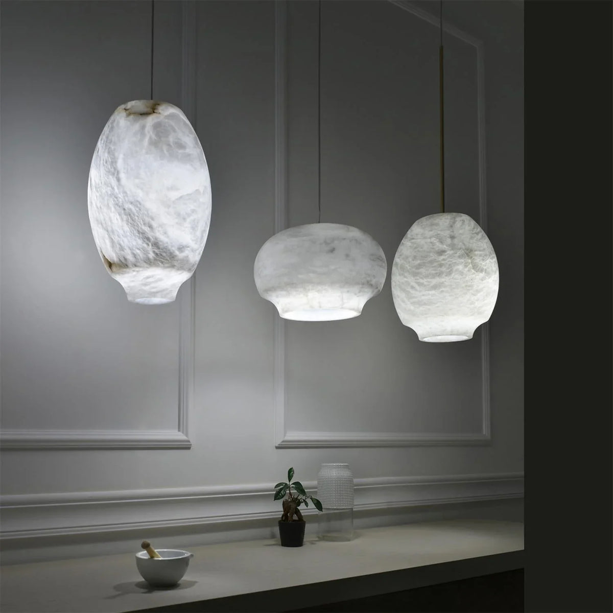 Cocoon Alabaster Pendant Lamp - view 2 | Metavaya