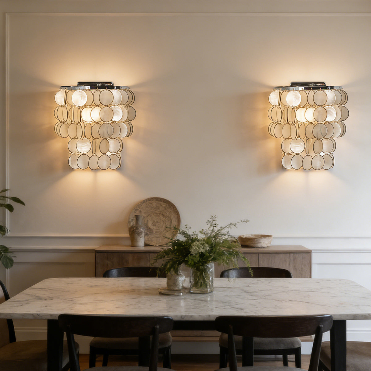 Round Tiered Capiz Shell Wall Sconce | Metavaya