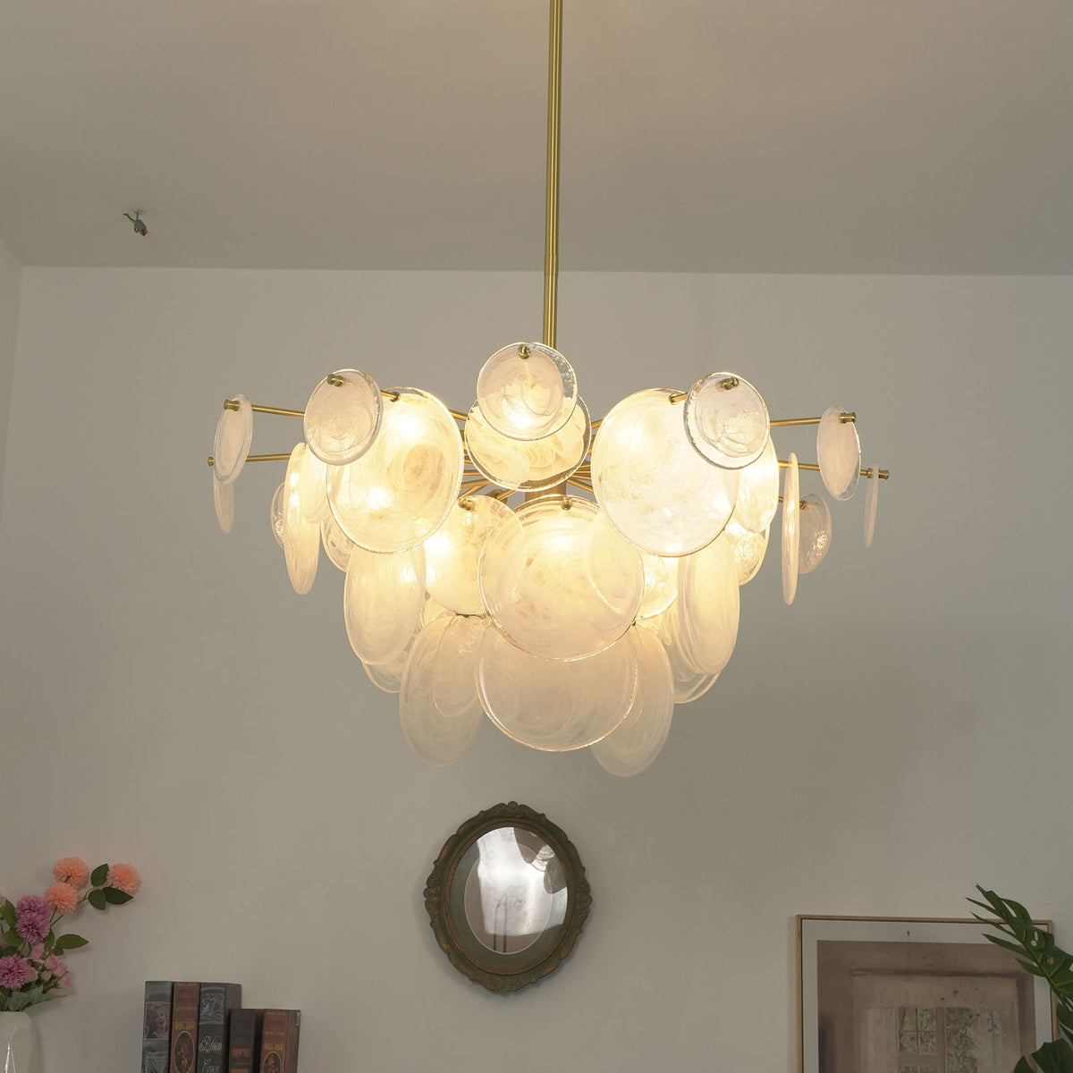 Celeste Glass Disc Chandelier - view 7 | Metavaya