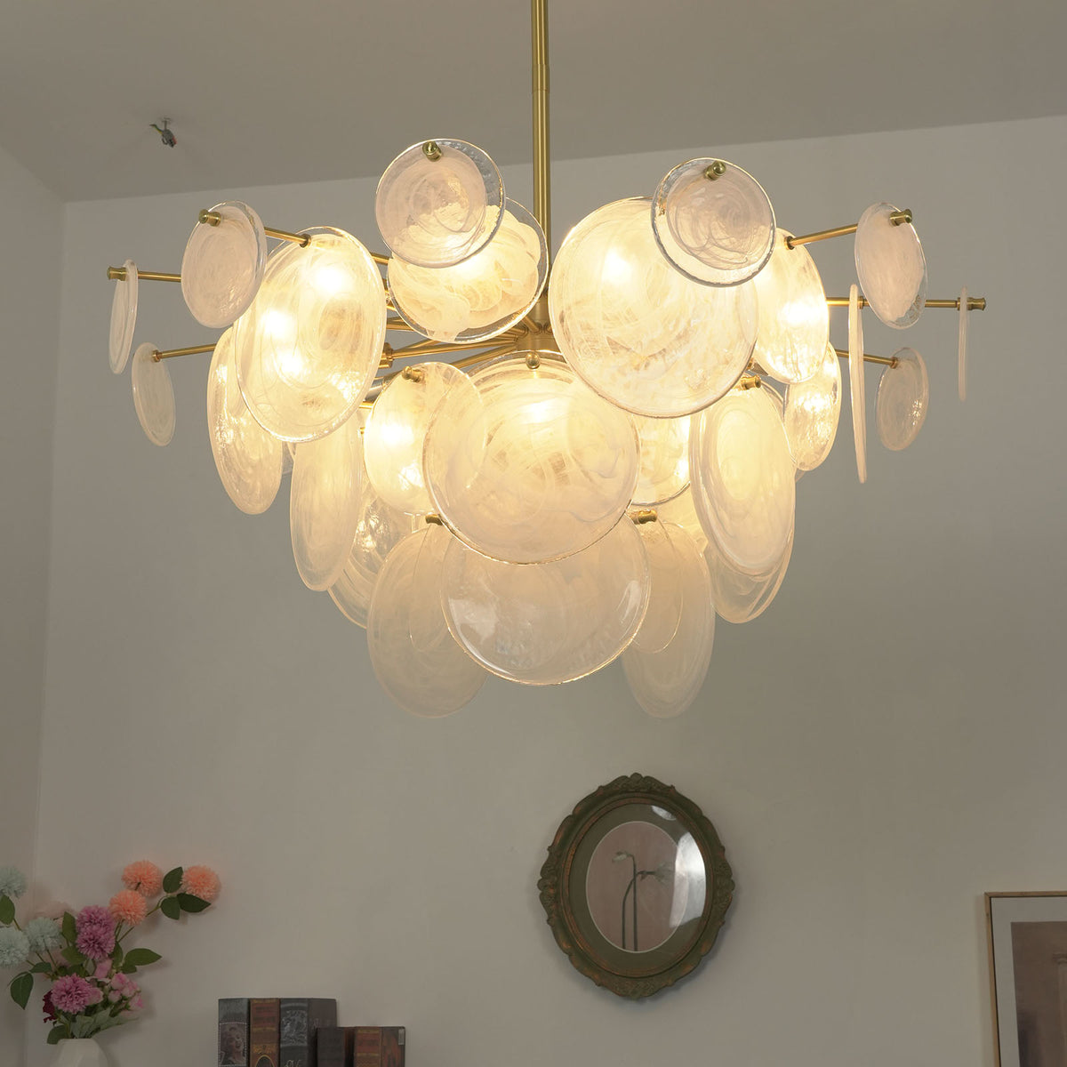 Celeste Glass Disc Chandelier - view 9 | Metavaya