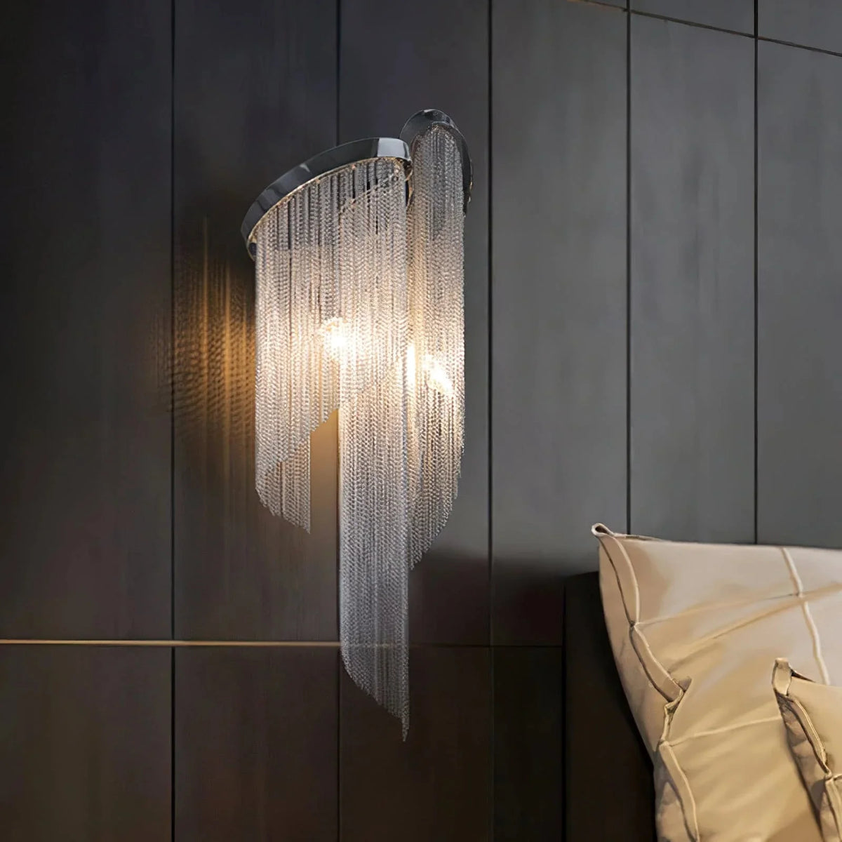 Metavaya Wall lamp Dia 23cm x H 60cm / ∅ 9.1″ x H 23.6″ / Silver Chain Tassel Wall Lamp 662668878904 M202403234-1 Chain Tassel Wall Lamp- Buy online
