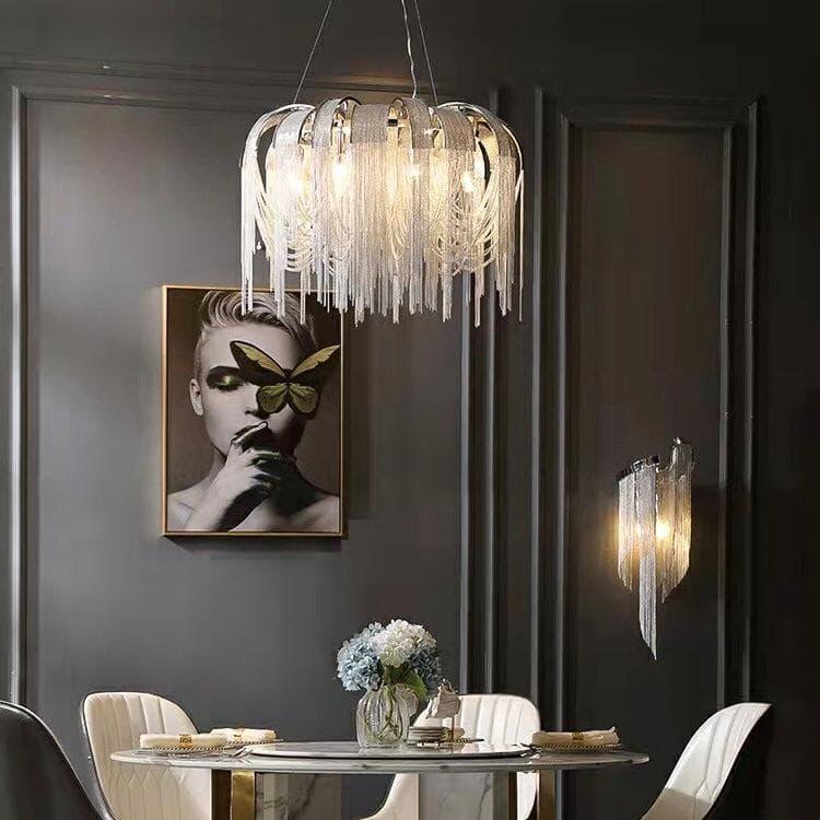 Metavaya Pendant light Chrome Aluminum Chain Tassel Chandelier