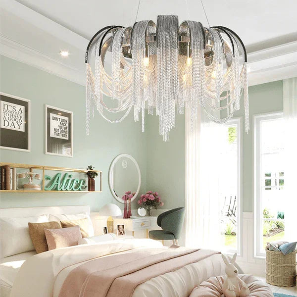 Metavaya Pendant light Chrome Aluminum Chain Tassel Chandelier