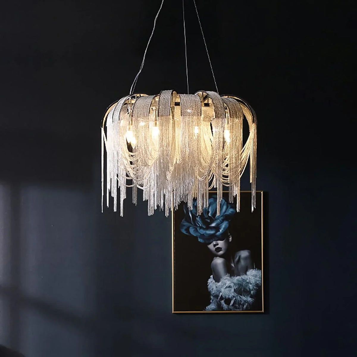 Metavaya Pendant light Chrome Aluminum Chain Tassel Chandelier