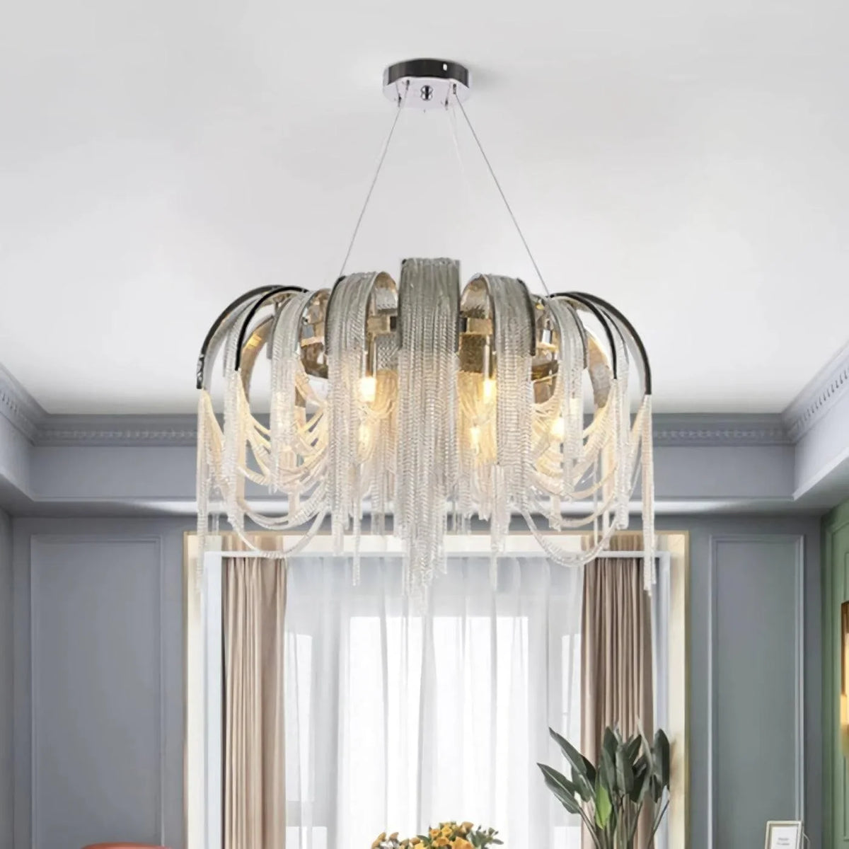 Metavaya Pendant light Chrome Aluminum Chain Tassel Chandelier