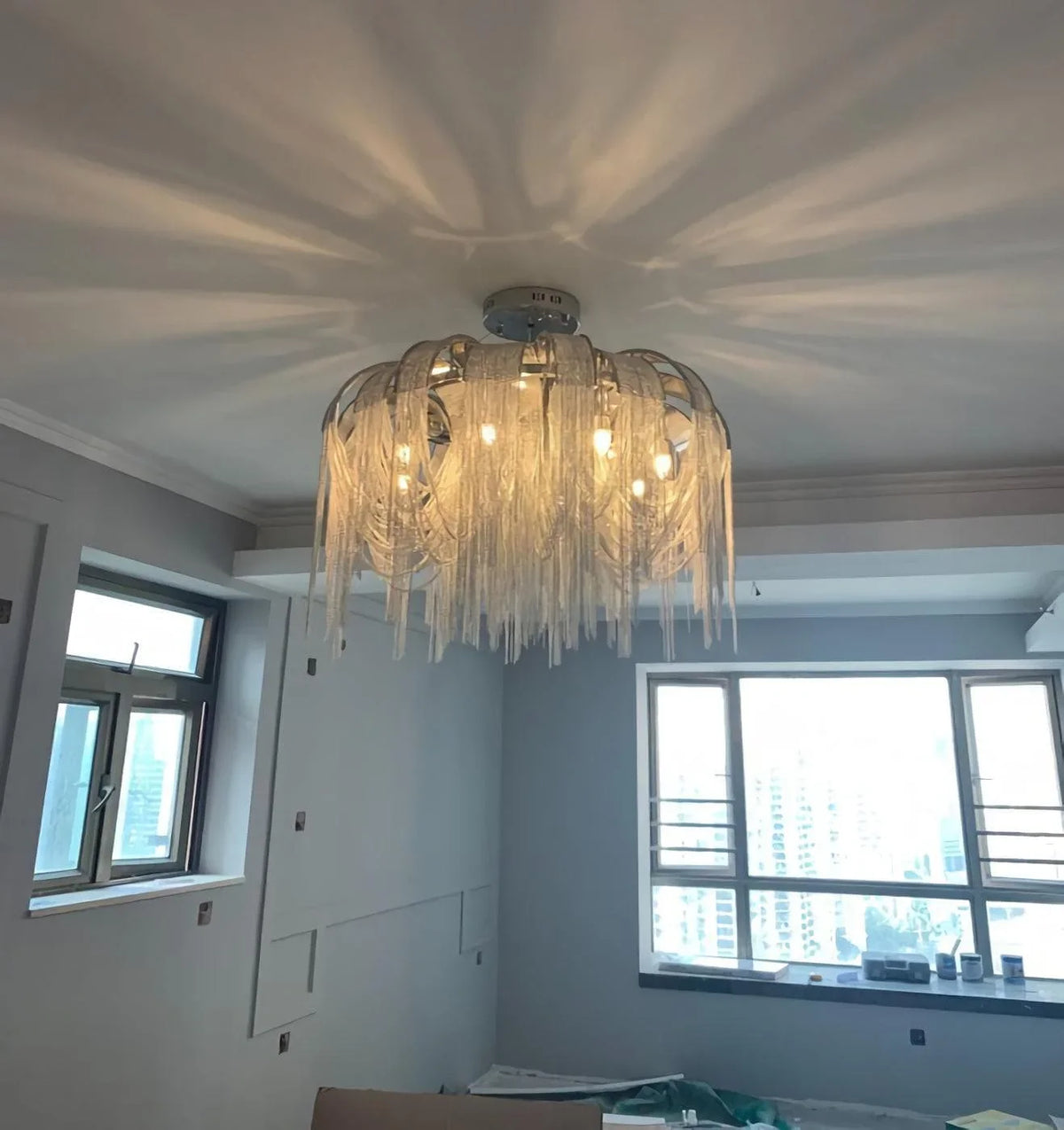 Metavaya Pendant light Chrome Aluminum Chain Tassel Chandelier