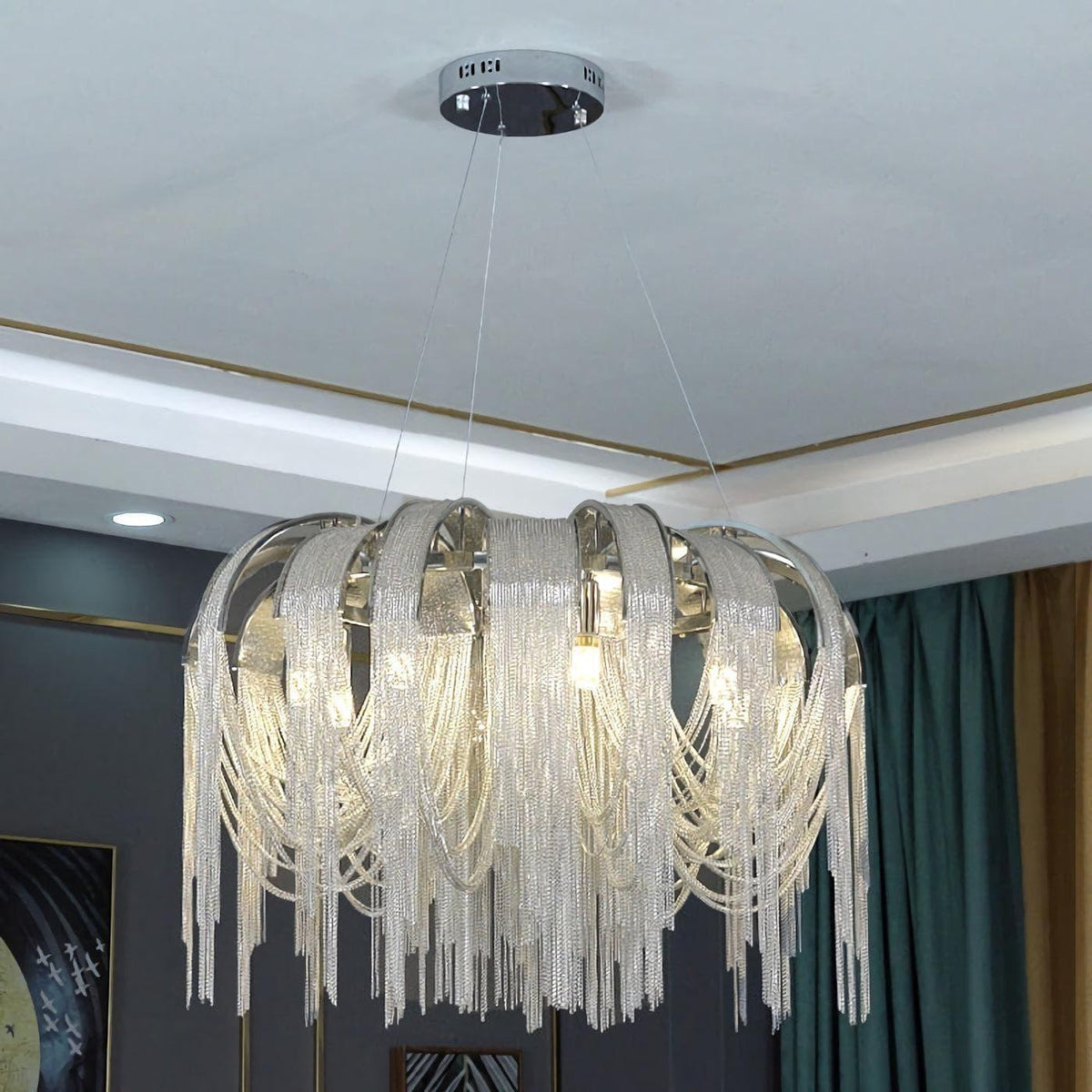 Metavaya Pendant light Chrome Aluminum Chain Tassel Chandelier